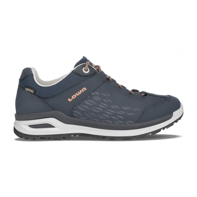 Lowa Wander-Travelschuhe Locarno Low GTX (All-Terrain, Nubukleder, wasserdicht) navyblau/mandarine Damen